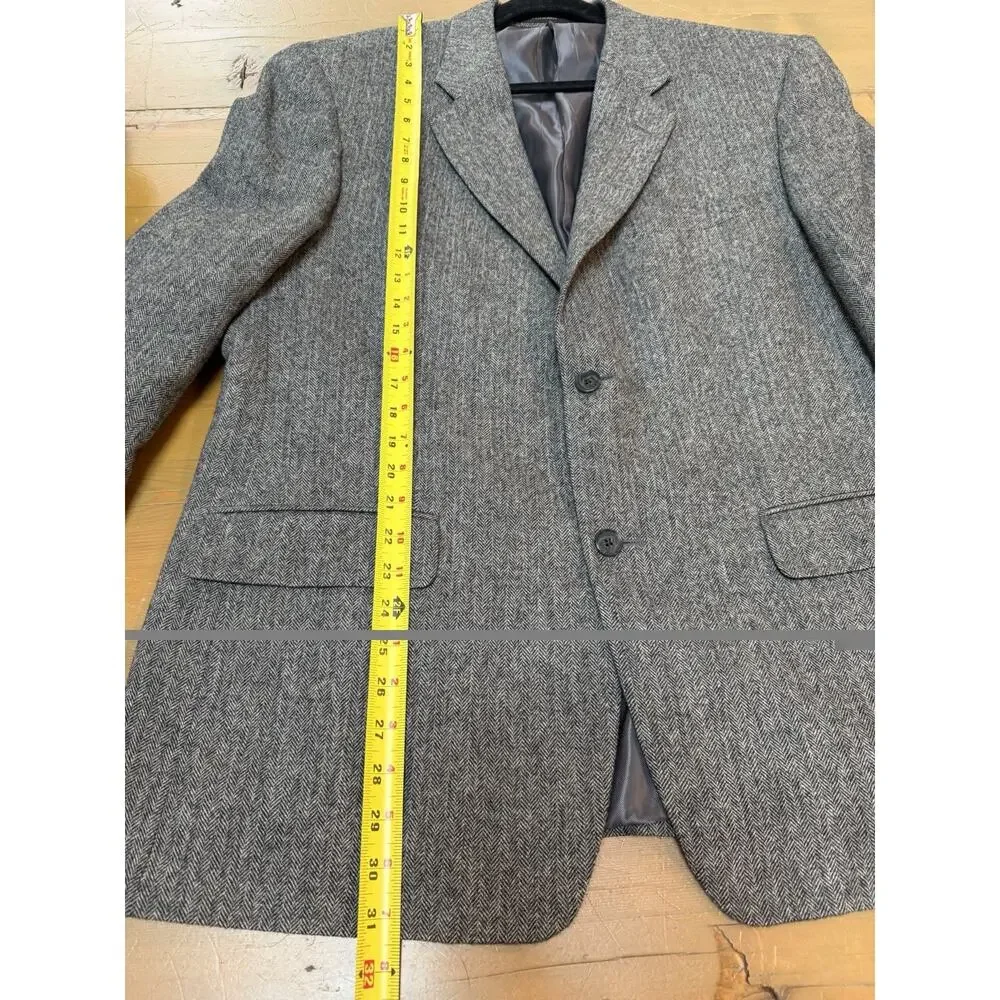 Tasso Elba 100% Camel Hair Sport Coat Blazer Gray Herringbone Men’s 44R 2 Btn